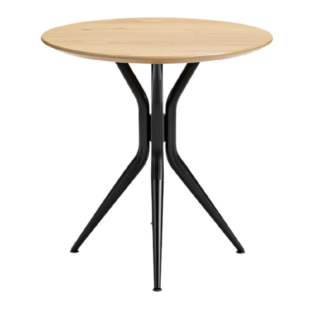 Ronde tafel met houten blad en metalen poten