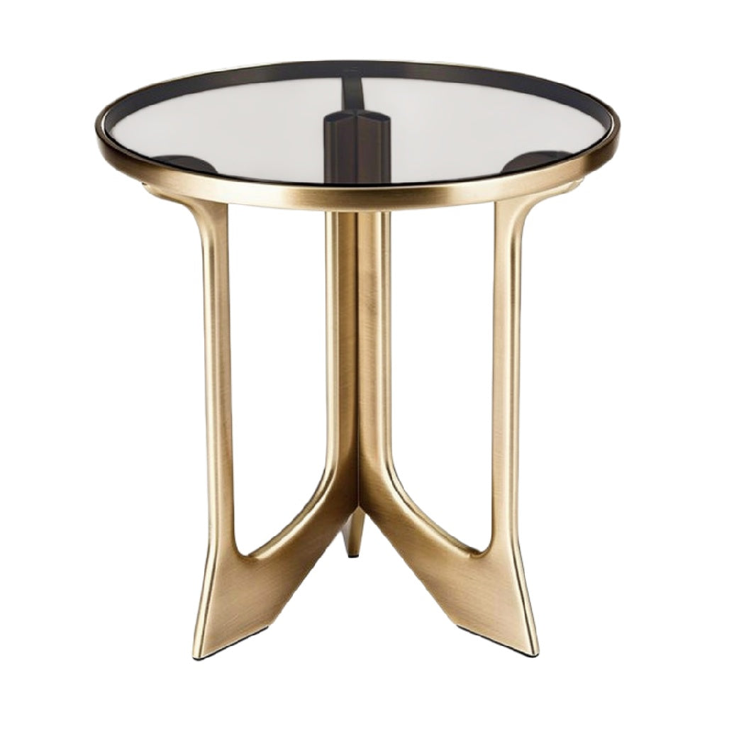 Eettafel met glazen blad en gouden onderstel