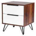 Moderne nachttafel met houten afwerking en metalen poten